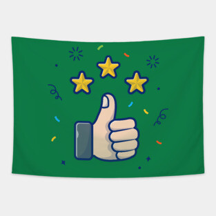 Thumbs Up Nail And Star With Confetti Cartoon Tapestry
