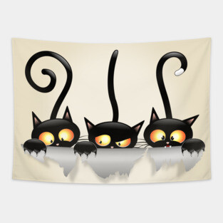 Cats Naughty and Playful Cartoon Characters Tapestry