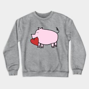 Cute Pig Holding Your Heart of Love on Valentines Day Crewneck Sweatshirt