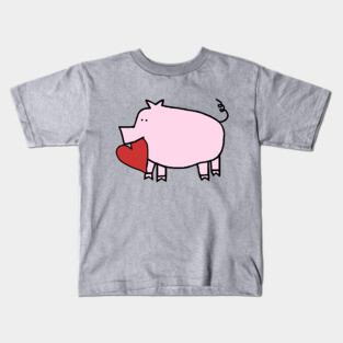 Cute Pig Holding Your Heart of Love on Valentines Day Kids T-Shirt