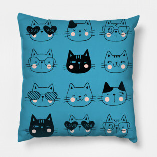 Cute Cat Set, Cute Cats and Kittens Pillow