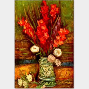 Van Gogh Red Gladioli Floral Fine Art Still Life Painting Posters and Art
