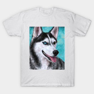 Beautiful Siberian Husky Painting with Turquoise background T-Shirt