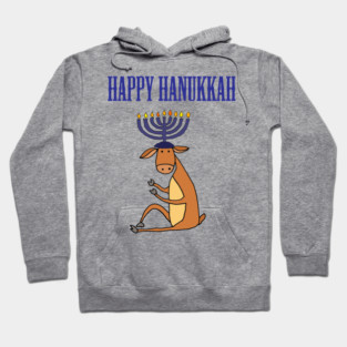 Funny Reindeer with Menorah Candles Happy Hanukkah Art Hoodie