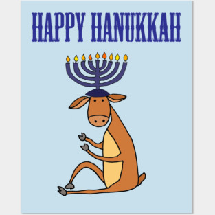 Funny Reindeer with Menorah Candles Happy Hanukkah Art Posters and Art