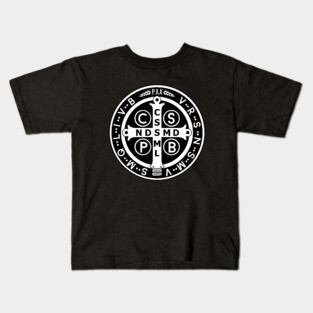 Saint Benedict Medal Black White Kids T-Shirt