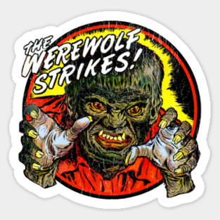 Retro Werewolf Strikes Comic Horror Vintage Merch Sticker
