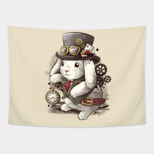 Steampunk white rabbit Tapestry