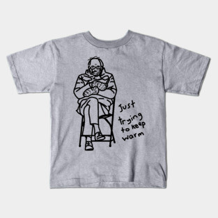 Bernie Sanders Mittens Just Trying to Keep Warm Line Drawing Kids T-Shirt