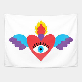 Sacred Heart Evil Eye Mexican Art Tapestry