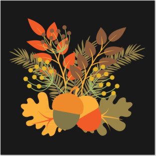 Autumn Floral Acorns & Leaves Posters and Art