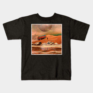 Surreal Science Fiction Alien Planet with Camper Van and Traveler Kids T-Shirt