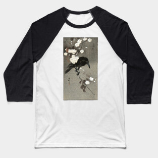 Crow with Cherry Blossoms Baseball T-Shirt