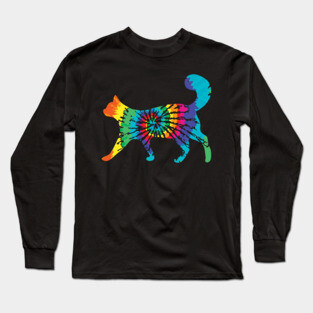 Tie Dye Cat Colorful Rainbow Peace Hippy Long Sleeve T-Shirt
