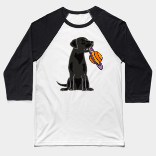 Cute Black Lab Dog with Saturn Frisbee Baseball T-Shirt