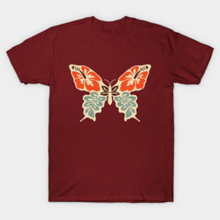 Butterfly 70s Floral Ibiscus Retro Old School T-Shirt