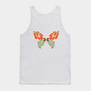 Butterfly 70s Floral Ibiscus Retro Old School Tank Top