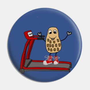 Funny Peanut on Treadmill Exercise Nut Cartoon Pin