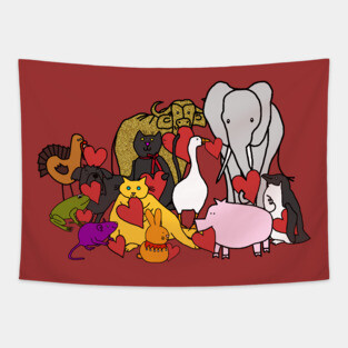 Cute Animals holding Love Hearts for Valentines Day Tapestry