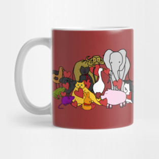 Cute Animals holding Love Hearts for Valentines Day Mug