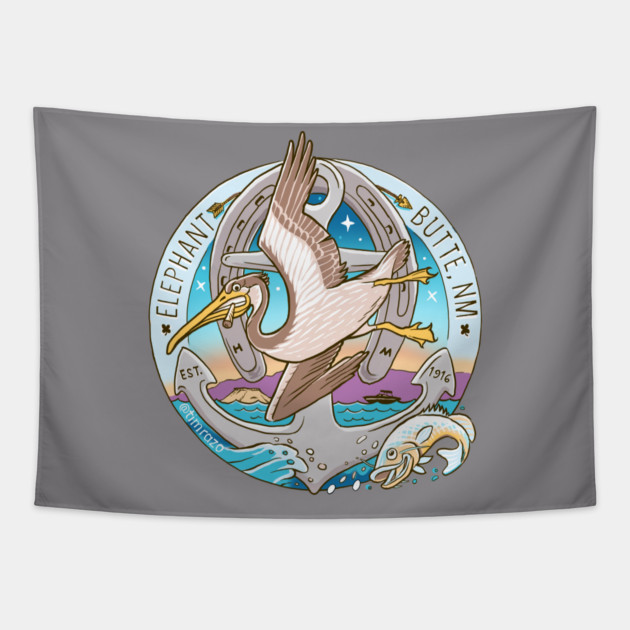 Elephant Butte Brown Pelican Tapestry by Pazomotti