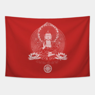 Siddhartha Buddha White Halftone Tapestry
