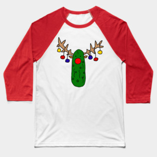 Funny Funky Rudolph Reindeer Pickle Christmas Cartoon Baseball T-Shirt