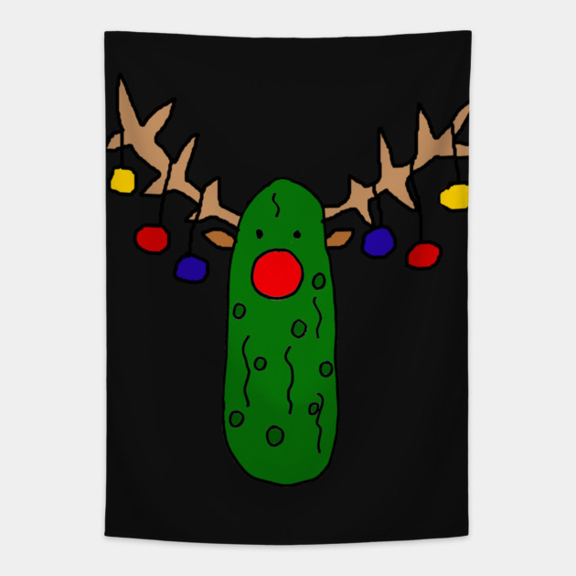 Funny Funky Rudolph Reindeer Pickle Christmas Cartoon Tapestry by SmileToday