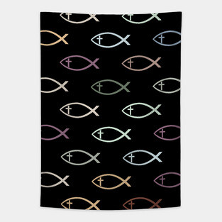 Ichthus with Cross Christian Fish Symbol Tapestry