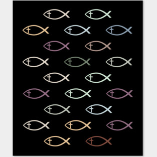 Ichthus with Cross Christian Fish Symbol Posters and Art