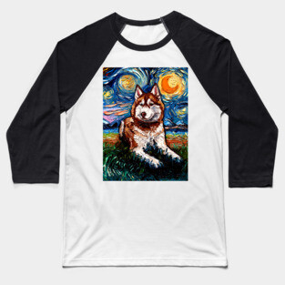 Red and White Husky Night Baseball T-Shirt