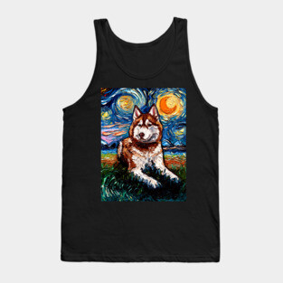 Red and White Husky Night Tank Top