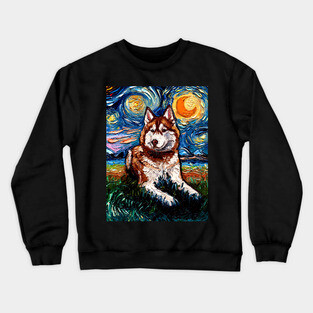 Red and White Husky Night Crewneck Sweatshirt