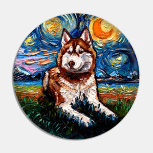 Red and White Husky Night Pin