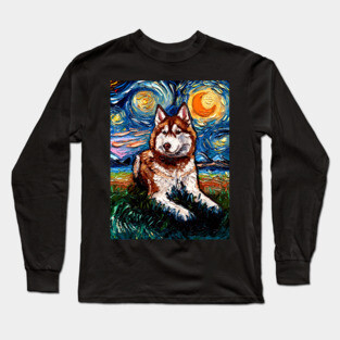 Red and White Husky Night Long Sleeve T-Shirt