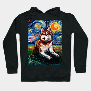 Red and White Husky Night Hoodie