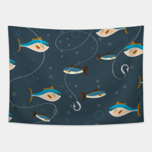 Cute fishing pattern. Tapestry