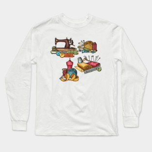 Sewing elements hand drawn Long Sleeve T-Shirt