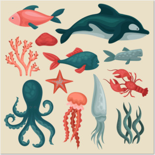 Sea Animals Collection Posters and Art