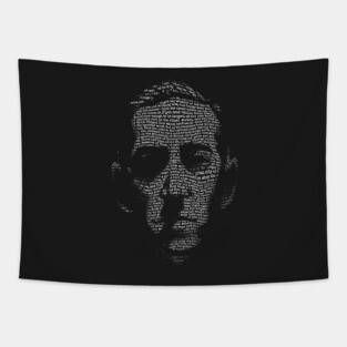 H P Lovecraft Necronomicon text portrait Tapestry