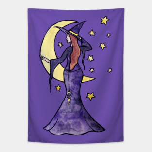 Purple Moon Witch Tapestry
