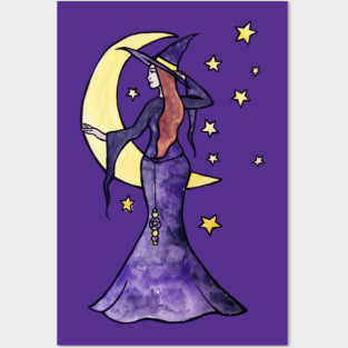 Purple Moon Witch Posters and Art