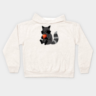 RACCOON EATING AN APPLE Kids Hoodie
