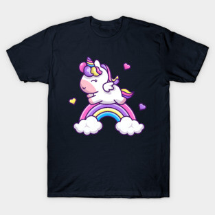 Cute Unicorn With Rainbow Cartoon T-Shirt