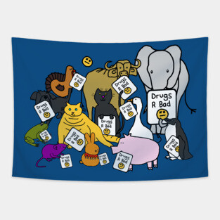 Group of Cute Animals say Drugs Are Bad Tapestry