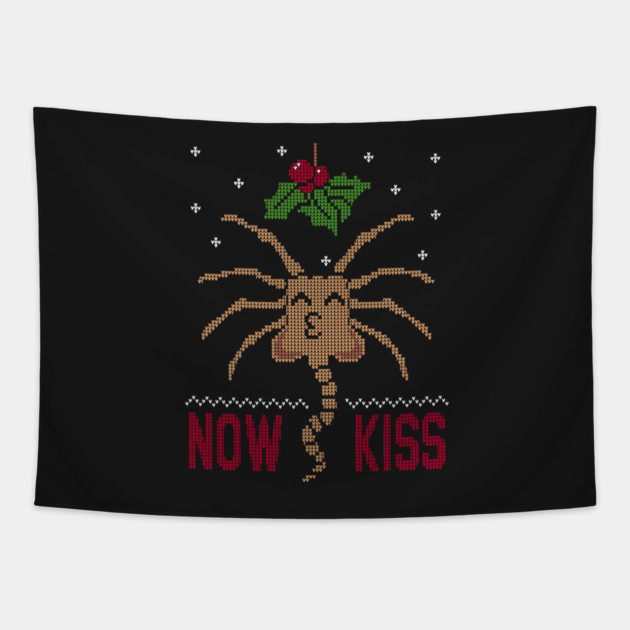 NOW KISS - Ugly Christmas Sweater Tapestry by Raffiti