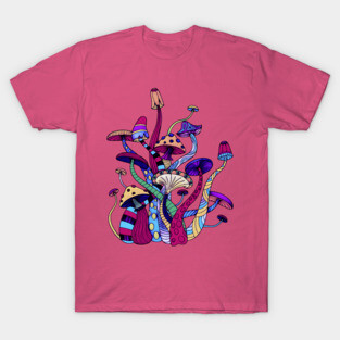 Colorful Bohemian Retro Mushrooms Hippy Design T-Shirt