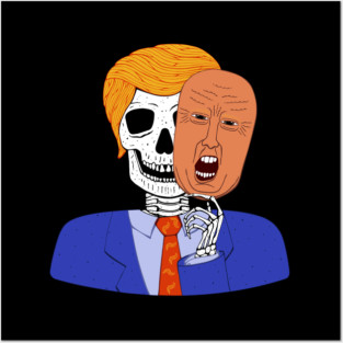 Halloween Skeleton with Scary Trump Mask Posters and Art