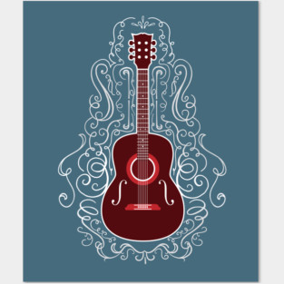 Acoustic Guitar With Scroll Design Posters and Art