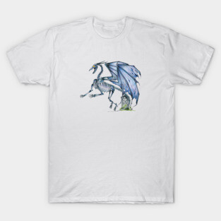 Spooky Blue Undead Skeleton Dragon T-Shirt